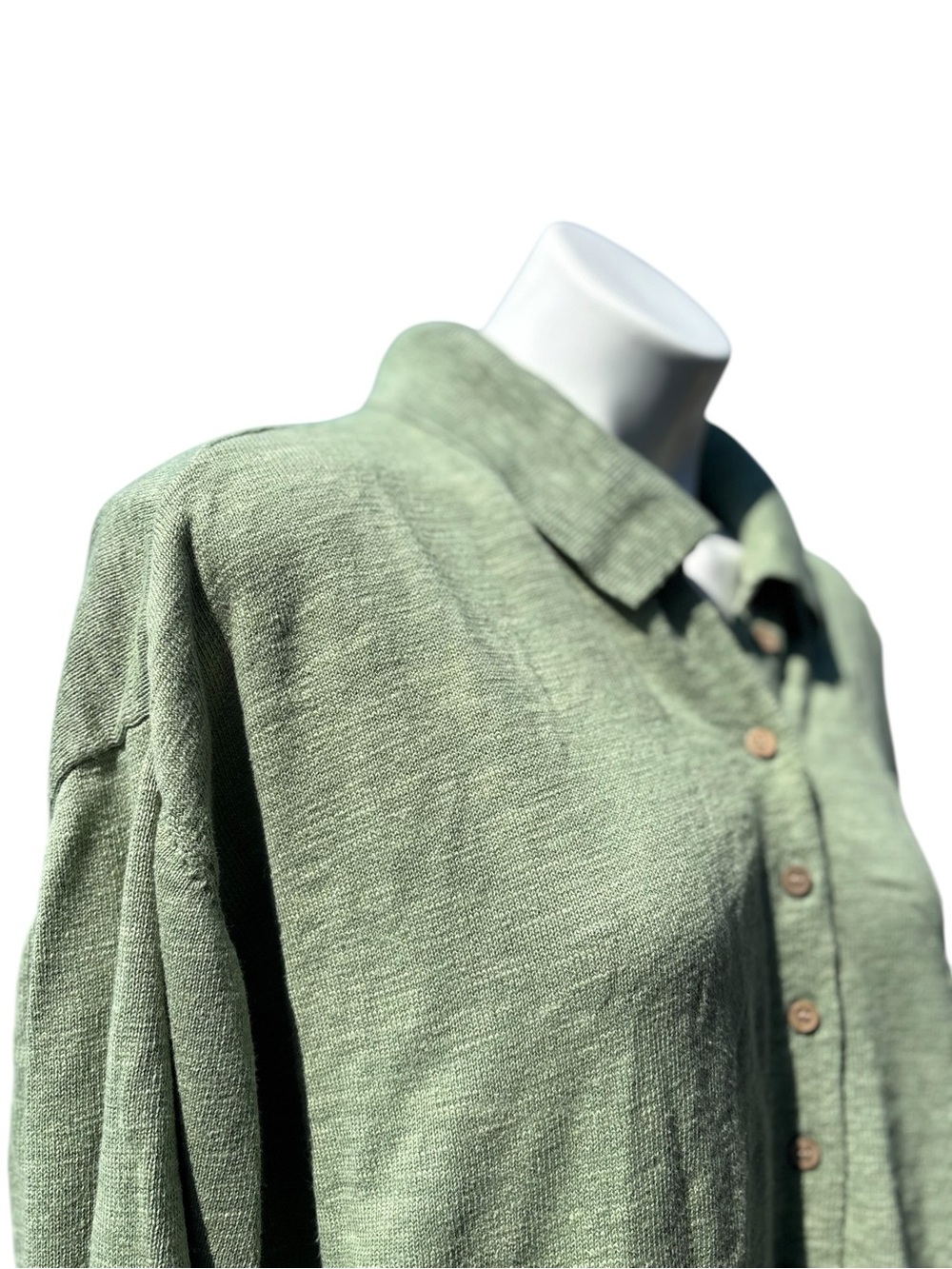 Free People Beach Oversized Green Button Up Linen Blend Sweater Medium - Picture 7 of 13